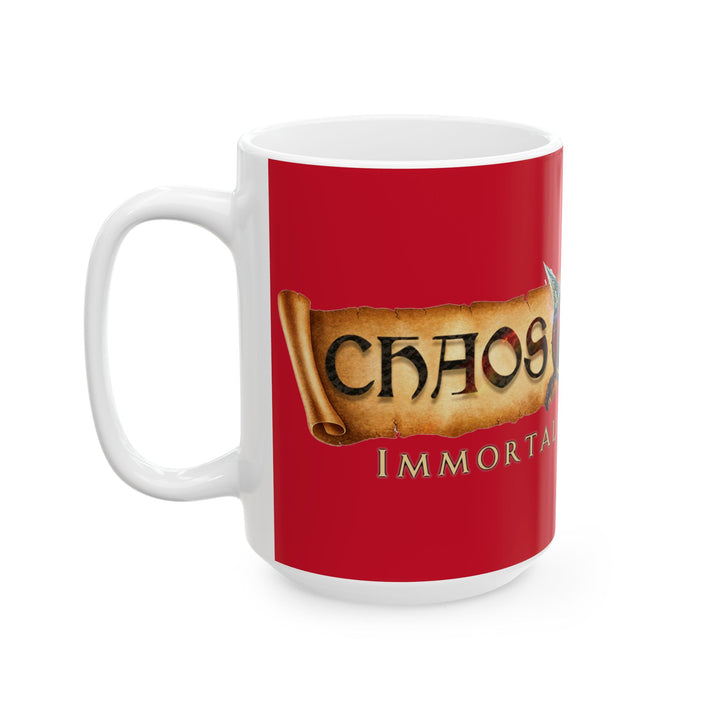 Immortality Banner on Red Background - 15oz Mug