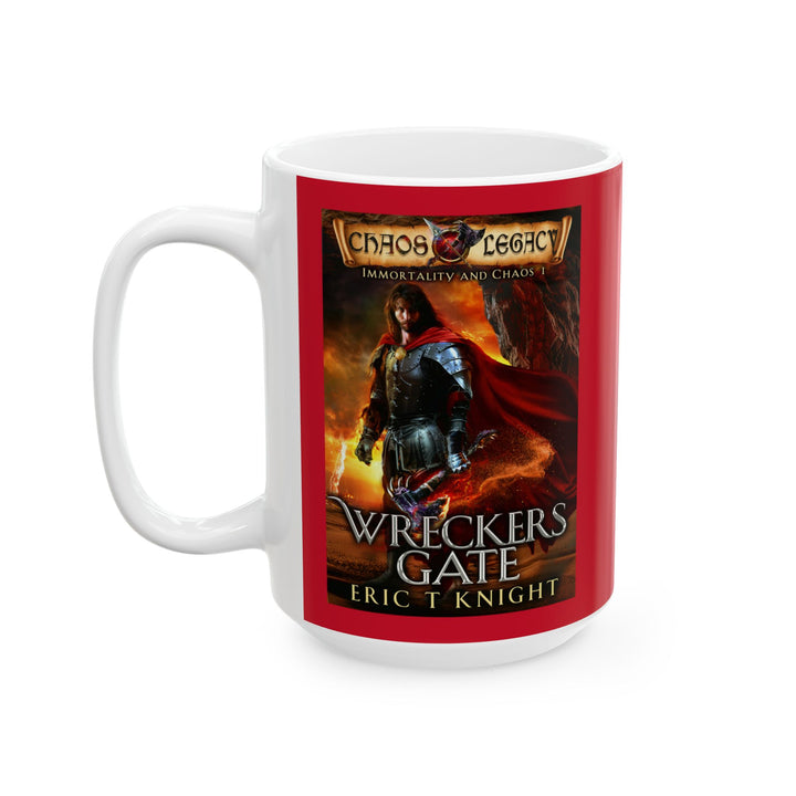 Wreckers Gate book cover and logo on Red background  - white Mug - 15 oz